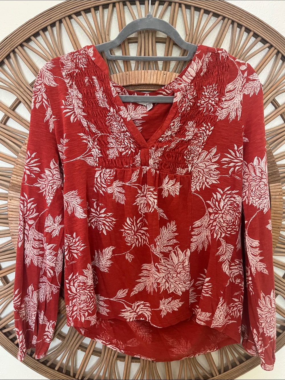 Women’s lucky brand rust Floral V-Neck Long Sleeve Top S